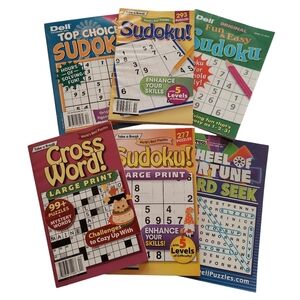 NWT Puzzle Books Set Of 6 Variety of Sudoku, Word Seek, Crossword,   Paperback